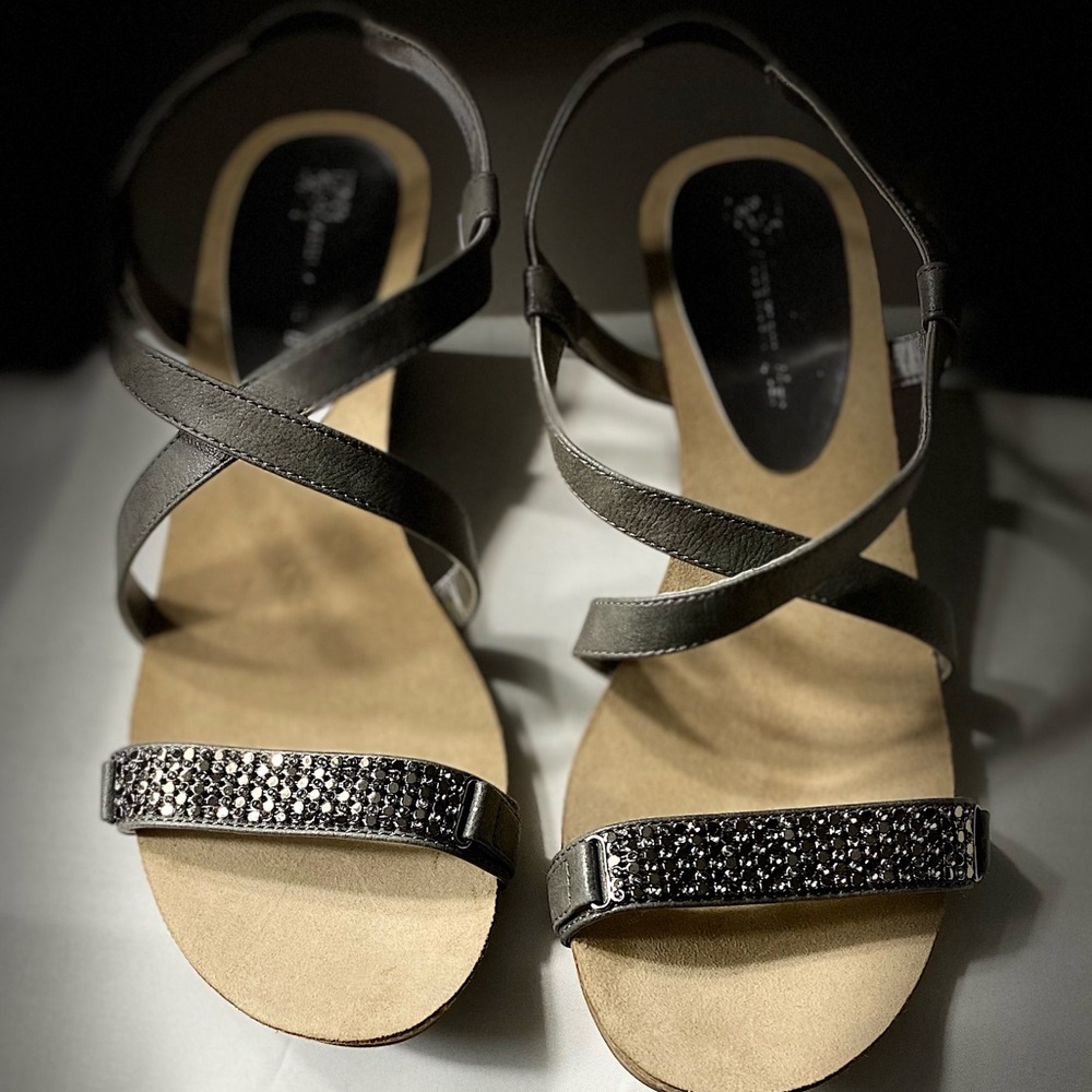 Anne Klein Jasia Pewter Strap Wedge Sandal (New)